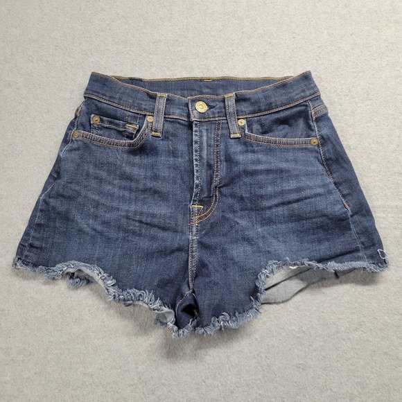 7 For All Mankind Jean Shorts Womens 24 Blue Faded Cut Offs Fray Hem Denim Jorts - Picture 1 of 7